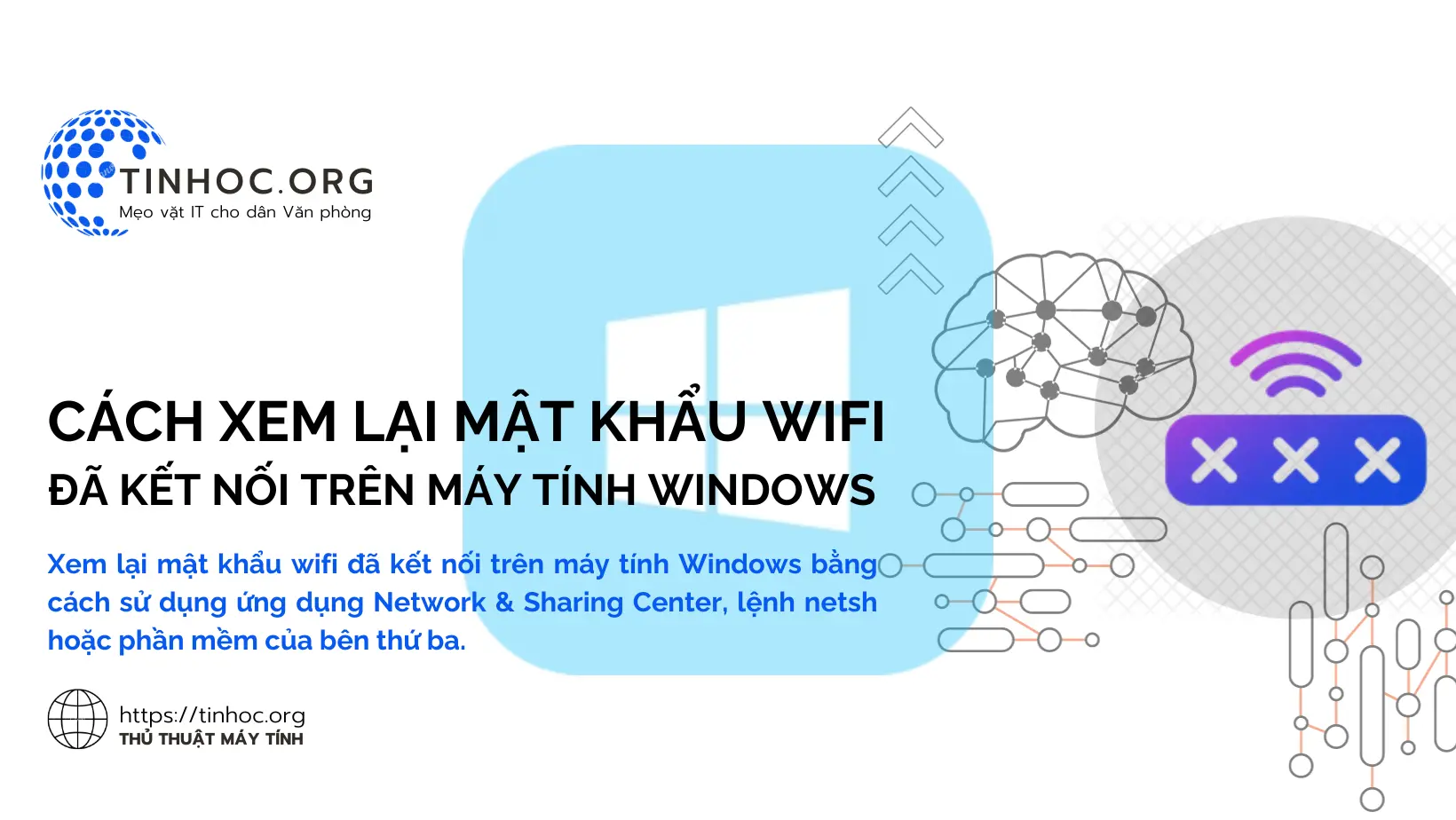 Xem lại mật khẩu wifi đã kết nối trên máy tính Windows bằng cách sử dụng ứng dụng Network & Sharing Center, lệnh netsh hoặc phần mềm của bên thứ ba.